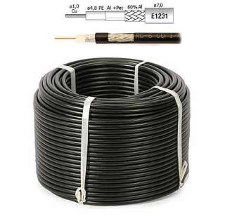 Koaxiální kabel RG6 Cu PE (75 ohm) - 100 m černý